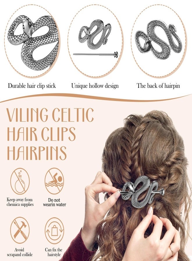 Syhood 8 Pcs Viking Celtic Hair Clips Vintage Knot Hair Stick Retro Silver Metal Celtic Barrette Hairpins Viking Jewelry Accessories for Women (Reptile) - Image 3